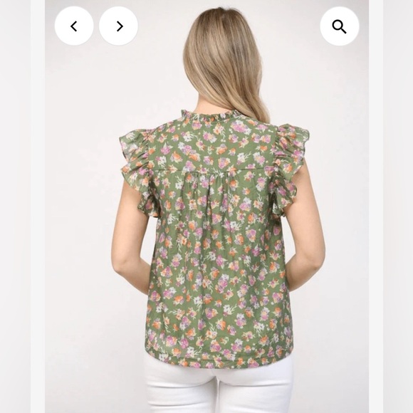 Status by Chenault tassel tie flutter short sleeve top shirt blouse. Olive Sz S - Picture 3 of 9